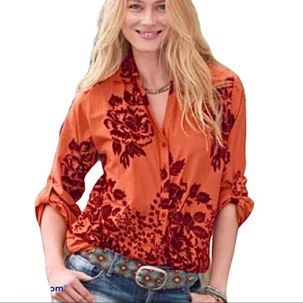 SUNDANCE Velvet Vignette Button Down Blouse Top